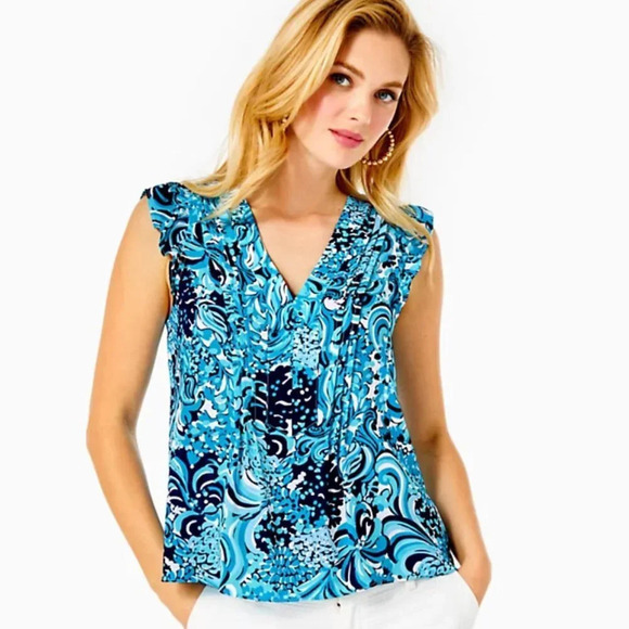 Lilly Pulitzer Tops - Lilly Pulitzer Joan Top Resort White Mermazing New With Tags